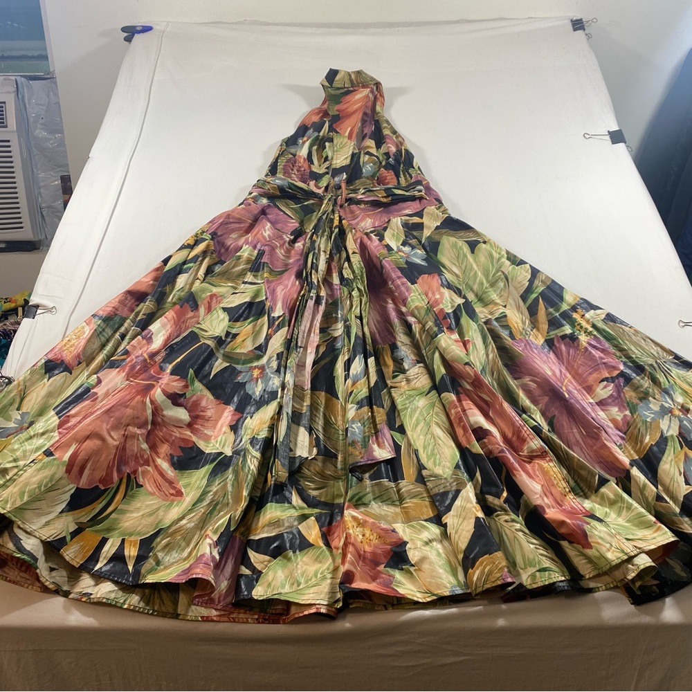Neiman Marcus Tropical Floral Maxi Dress Halter MIDI Pockets Button Down A line - Picture 6 of 15
